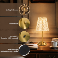 Lampe de table en cristal moderne et luxueuse, sans fil, rechargeable, LED USB-C 3000K 4500K 6000K, base en fer pour salon
