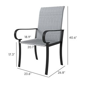 Set of 2 Outdoor Wicker Dining Chairs High Back with Armrest and <b>Deep</b> Seating Steel <b>Frame</b> in Gray - Product Image 3