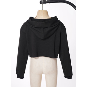 Sudadera corta con estampado de mariposas para mujer, sudadera informal de manga larga, ropa de otoño de punto negra - Product Image 2