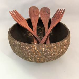 ชุดชามกะลามะพร้าวขัดเงาเป็นมิตรกับสิ่งแวดล้อมชุดชามสลัดหวายออร์แกนิคสำหรับตกแต่งบ้านแนววินเทจขนาดเล็กทนทาน - Product Image 3