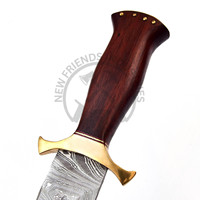 Nouvelle édition artisanale de couteau de chasse et de cérémonie à double tranchant en acier Damas de 14 pouces, manche en bois, le meilleur couteau de camping pour l'extérieur