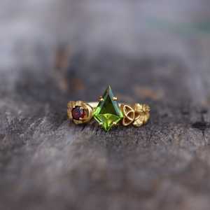 Leaves Inspired Kite <b>Peridot</b> Gemstone <b>Ring</b> Statement Womens 925 Sterling Silver 14K Gold Plated Valentine Gift - Product Image 1