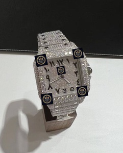 Montre mécanique automatique carrée de haute qualité Hip Hop, entièrement sertie de diamants Moissanite, cadran arabe en or blanc - Product Image 1