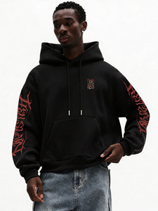 Sweat-shirt à capuche noir pour hommes grande taille, imprimé gothique au dos, manches longues, pull-over streetwear - Product Image 4