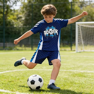 Wholesale Custom Children <b>Soccer</b> Football Uniform Uniforms for Kids Sublimated Print Blue - Product Image 2