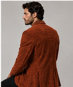 Blazer décontracté et habillé pour homme Gravs, 100 % polyester, en velours tricoté, double boutonnage, col en V, coupe-vent, style italien, 140g, uni - Product Image 2