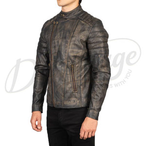 Men Retro Distressed <b>Brown</b> Real <b>Leather</b> Biker <b>Jacket</b> Vintage Asymmetric Zip Motorcycle <b>Jacket</b> Padded Winter Fashion Coat - Product Image 5