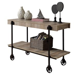 Industrial Style <b>Console</b> <b>Table</b> 1pc <b>Sofa</b> <b>Table</b> with Open Bottom Shelf & Slat Design Natural Tone Living Room Furniture - Product Image 6