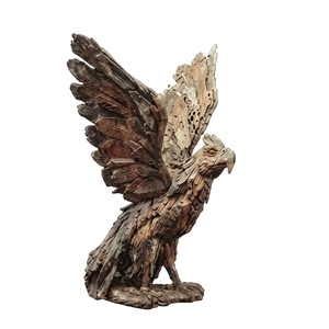 Handcrafted <b>wooden</b> eagle sculpture <b>rustic</b> teak driftwood bird animal statue wings spread floor accent decoration unit setup nows - Product Image 1