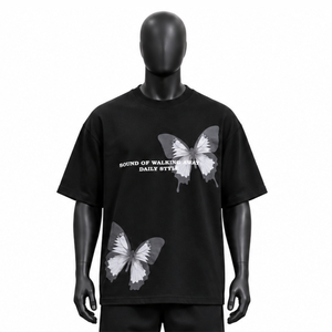 เสื้อยืดสีดำแขนสั้นทรงโอเวอร์ไซส์ผ้าคอตตอนหนานุ่ม พิมพ์ลายกราฟิกตามสั่ง ขายส่ง สำหรับผู้ชาย สไตล์สตรีทแวร์ลำลอง - Product Image 1