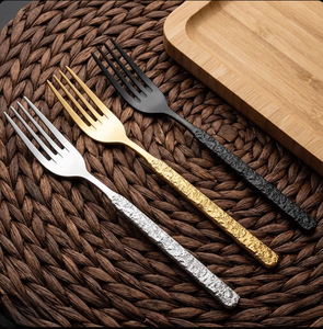 Ensemble de fourchettes texturées en acier inoxydable de luxe, vaisselle décorative pour la cuisine, couverts de table, couverts de restaurant, hôtel, cadeau, vaisselle de dîner - Product Image 1