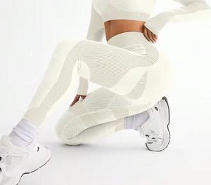 High Waist Solid Color <b>Knitted</b> <b>Leggings</b> Full Length Stretchy Breathable Spandex Nylon Women's Sporty Yoga Seamless 220g Letter - Product Image 2