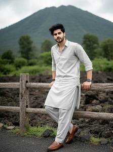 <b>Men</b> Cotton <b>Kurta</b> Shalwar Kameez Traditional Casual Wear Ankle Length Regular Fit India Pakistan Style White Color - Product Image 5