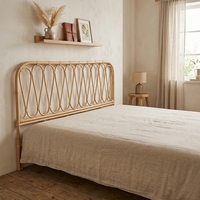 Neues Modernes Minimalistisches Wellenförmiges Rattan-Kopfteil Bettgestell Holz Umweltfreundlich Braunes Mikrofaser-Polster Maßgefertigtes Schlafzimmer