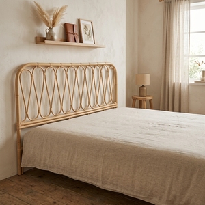 New Modern Minimalist Wave Loop <b>Rattan</b> Headboard <b>Bed</b> <b>Frame</b> Wood Eco-Friendly Brown Microfiber Upholstered Box Custom Bedroom - Product Image 3