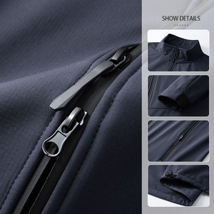 เสื้อแจ็คเก็ตบอมเบอร์ผ้าแคนวาสสำหรับผู้ชาย คอตั้ง ปิดด้วยซิป กันลม สวมใส่สบายในฤดูหนาว สีพื้น ทรงปกติ สีเทา สีกรมท่า - Product Image 3