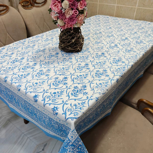 Premium Cotton Hand Block Printed Floral Pattern Eco-Friendly Customizable Dining Table Cover 6 Pcs Napkins Washable <b>Tablecloth</b> - Product Image 1
