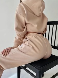 ชุดเซ็ตเสื้อสเวตเชิ้ตและกางเกงขายาวสีพื้นเรียบหรูสำหรับผู้หญิง สไตล์ลำลองถักนิตติ้ง ใส่สบายทรงหลวม มีกระเป๋า เหมาะสำหรับฤดูใบไม้ผลิ/ฤดูใบไม้ร่วง ผ้า 100% - Product Image 2