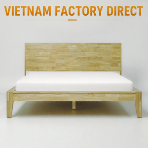 Lit plateforme en bois de caoutchouc écologique de style japonais, tête de lit en bois moderne et minimaliste avec rainures coulissantes, fabriqué au Vietnam - Product Image 1