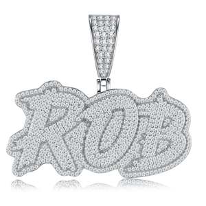 Colgante de Plata de Ley 925 con Moissanita VVS Iced-Out, Letra Personalizada ROB, Placa con Nombre Estilo Burbuja Desgastada, Amuleto Hip-Hop, Número en Oro Rosa - Product Image 6