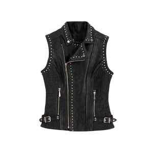 Chaleco Gótico de Cuero Vacuno Negro 100% Original VIBE SEWN OEM para Mujer, Doble Botonadura, Bolsillos Laterales, Sin Mangas, Talla Grande, Invierno - Product Image 4