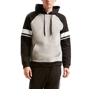 <b>Men's</b> <b>Grey</b> Black Raglan Sleeve Hooded <b>Sweatshirt</b> Casual Regular Fit 100% Polyester French Terry Pocket Design Winter Wear - Product Image 1
