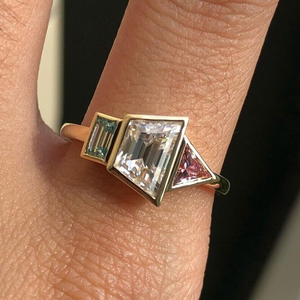 Cz White Trapezoid Cut Solitaire With Moissanite 3 <b>Stone</b> White Gold Engagement <b>Ring</b> 10K Solid Gold Bezel Set Wedding <b>Ring</b> - Product Image 1