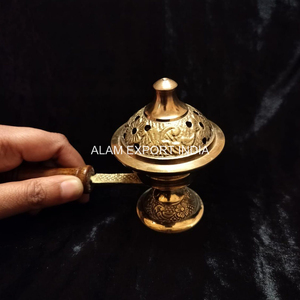 Reasonable Price Pure Brass Embossed Design Round Incense <b>Burner</b> With Wooden Handle Meditation Home Religious Incense <b>Burner</b> - Product Image 3