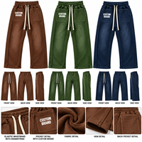 Pantalon de survêtement en molleton personnalisé avec logo pour hommes, vente en gros, coupe large, style streetwear, avec poches plaquées 3D