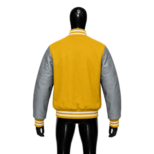 Chaqueta Varsity de Lana Amarilla Personalizable al por Mayor con Logotipo de Marca, Estilo Urbano Moderno, Look Minimalista y Elegante, Atuendo Casual Inteligente - Product Image 2