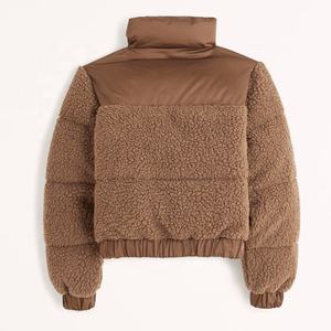 New Design Women <b>Zip</b> <b>Up</b> Teddy Windbreaker Jacket Stand Collar <b>Cropped</b> Cotton Padded Puffer Jacket - Product Image 4