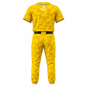 Conjunto de Uniforme de Béisbol para Hombre RONAL SPORTS, Estampado de Camuflaje Amarillo, Transpirable, de Poliéster, Jersey de Manga Corta y Pantalones - Product Image 2