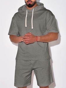 <b>Men's</b> <b>Orange</b> Crew Neck <b>Sweatshirt</b> and Shorts Set Solid Color Knitted Breathable Casual Summer Outfit - Product Image 6
