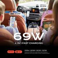LISEN, venta al por mayor, cargador de coche súper rápido de 84W, adaptador de vehículo USB C retráctil con Cable extensible para iPhone 17 Samsung S25