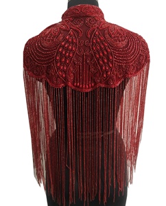 Red Hot Plus Size Free Size Winter <b>Party</b> Poncho Cape with Hand Embroidery and Tassel for Exclusive Glam Look - Product Image 3