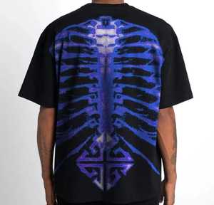 Camiseta Negra Extra Grande para Hombre con Diseño de Esqueleto Azul en la Espalda, Manga Corta, Cuello Redondo, Estilo Urbano, Tejido de Punto de Poliéster - Product Image 2