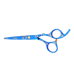 Juego de tijeras de peluquería con estampado de flores calientes azules, tijeras de corte y modelado de pelo de punta plana de acero inoxidable - Product Image 3