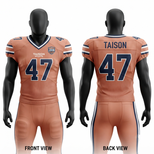 Uniforme de football américain en polyester premium de 220 grammes, orange, pour hommes, manches courtes, logo imprimé sur le devant, personnalisable, en twill. - Product Image 5