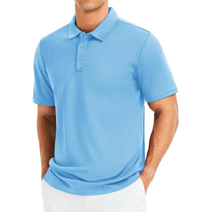 Men's Light <b>Blue</b> Short Sleeve Pique <b>Polo</b> <b>Shirt</b> Casual Breathable Knitted Solid Color Regular Fit - Product Image 1