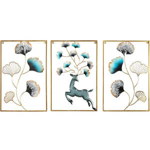 Ensemble de 3 décorations murales en métal, design feuille de cerf, cadre en laiton, décoration moderne pour la maison, décoration murale rectangulaire faite à la main - Product Image 1