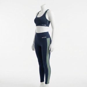 Ensemble de yoga pour femmes, bleu marine et vert, avec soutien-gorge de sport et leggings taille haute, idéal pour la gym, le fitness et l'entraînement - Product Image 2