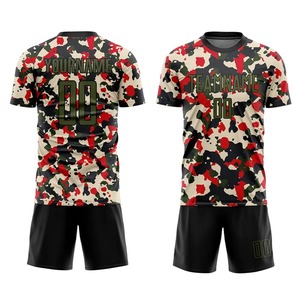 Ensemble de maillots de football personnalisés pour hommes, imprimé camouflage, manches courtes, col rond, évacuation de l'humidité, coupe athlétique, toutes saisons - Product Image 1