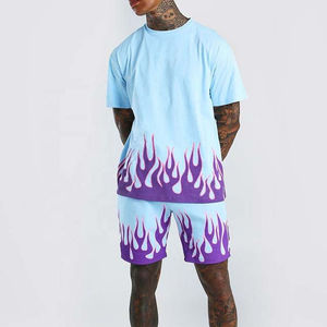 Mens Custom <b>Flame</b> Graphic T <b>Shirt</b> Shorts Set All Over Print Two Piece Summer Streetwear Casual Outfit OEM ODM - Product Image 3