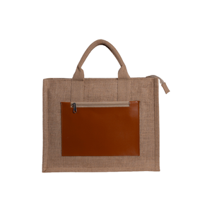 Designer Jute Bag with PU Leather Pocket Multi Functional Eco Friendly <b>Tote</b> for Daily Use - Product Image 1