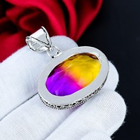 Pendentif bicolore en tourmaline serti clos, en argent sterling 925, fait main, ovale, à facettes, style bohème, cadeau de mariage, pour fête