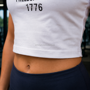 Camiseta Corta para Mujer, Diseño OEM con Estampado de Bandera, Cuello Redondo, Corte Ajustado, Informal, 100% Algodón Jersey, Transpirable, para Todas las Temporadas - Product Image 5