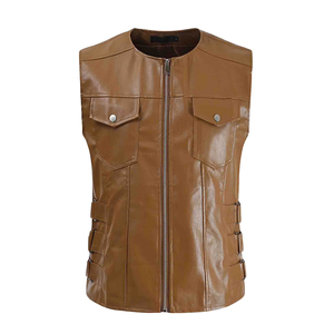 Gilet cargo en cuir sans manches personnalisé pour homme, respirant, écologique, avec fermeture éclair, pour moto, style urbain, vente en gros - Product Image 1