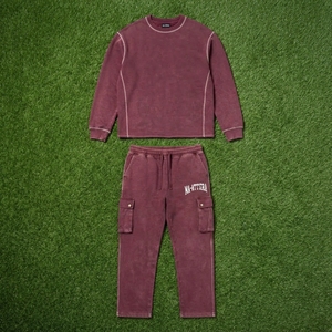 Conjunto de Sudadera con Cuello Redondo y Pantalones Jogger Color Borgoña para Hombre, Conjunto de Dos Piezas Informal para Calle - Product Image 5
