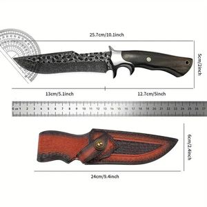 Damascus Steel Zombie <b>Knife</b> With Wood Handle Drop Point Blade Straight Edge 0.6 Mm Thickness - Product Image 6