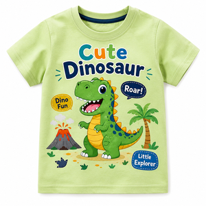 T-shirt unisexe à manches courtes et col rond en jersey motif dinosaure mignon, coupe classique pour homme, 100 % coton respirant, tenue décontractée, Cool Kids Club - Product Image 1